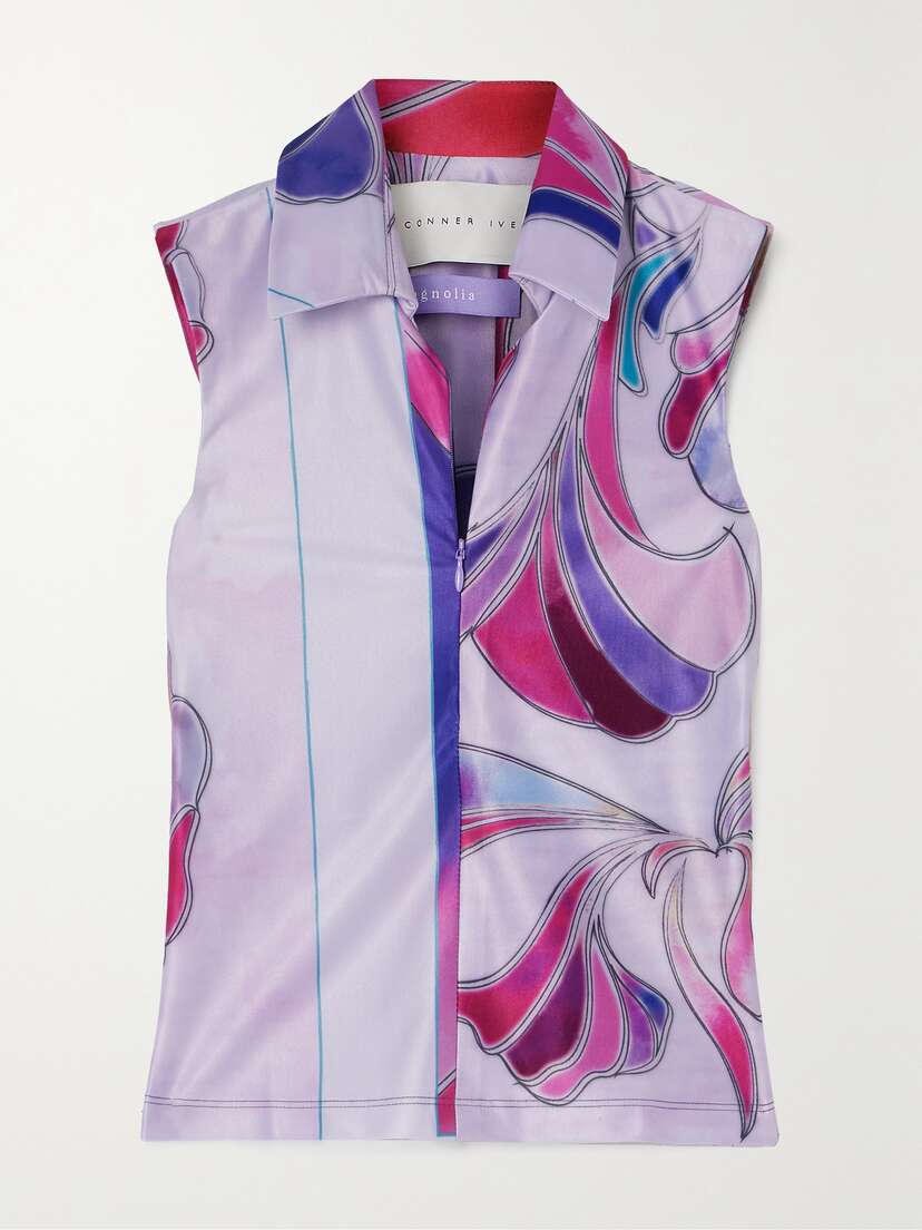 Conner Ives Printed Stretch Recycled-satin Top