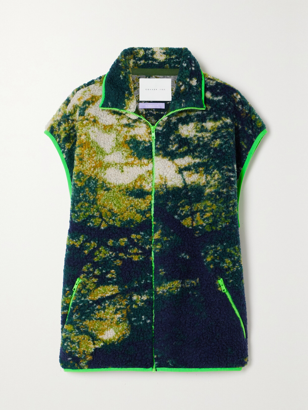 Conner Ives - Printed Fleece Gilet - Green