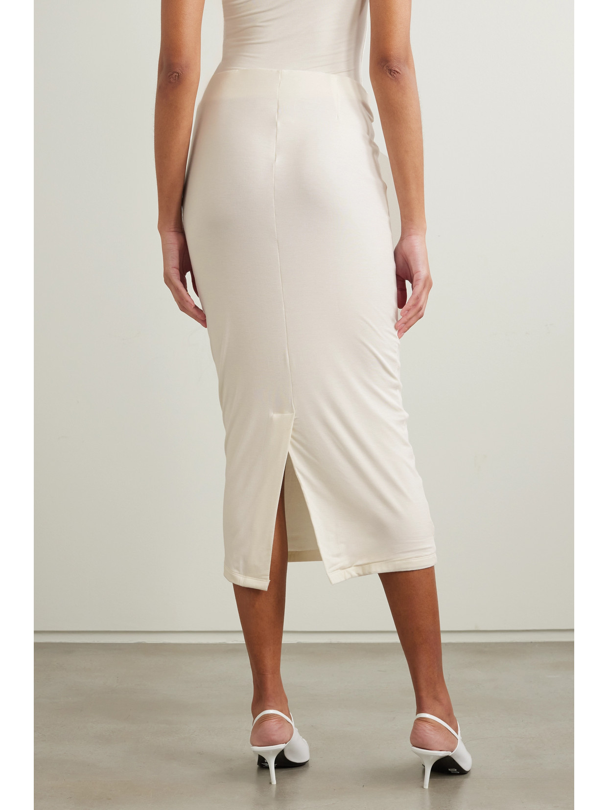 Shop Conner Ives Appliquéd Stretch-micro Modal Jersey Midi Skirt In White