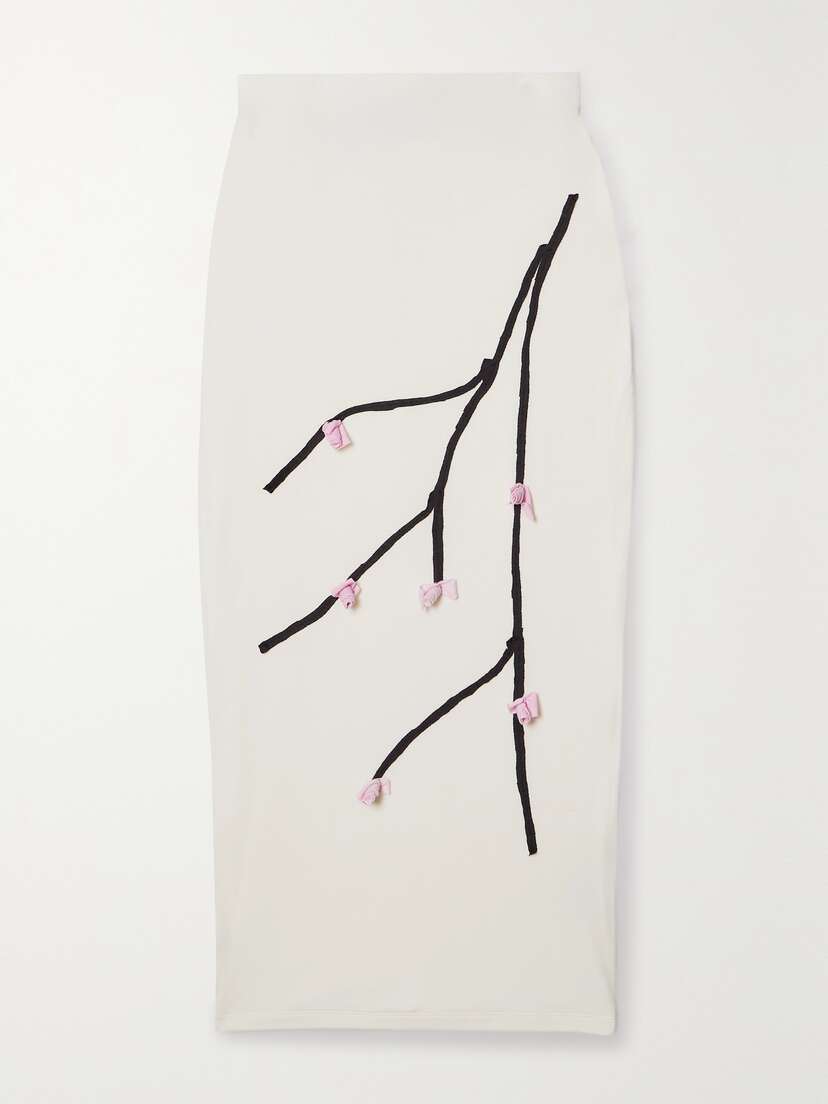 Conner Ives Appliquéd Stretch-micro Modal Jersey Midi Skirt