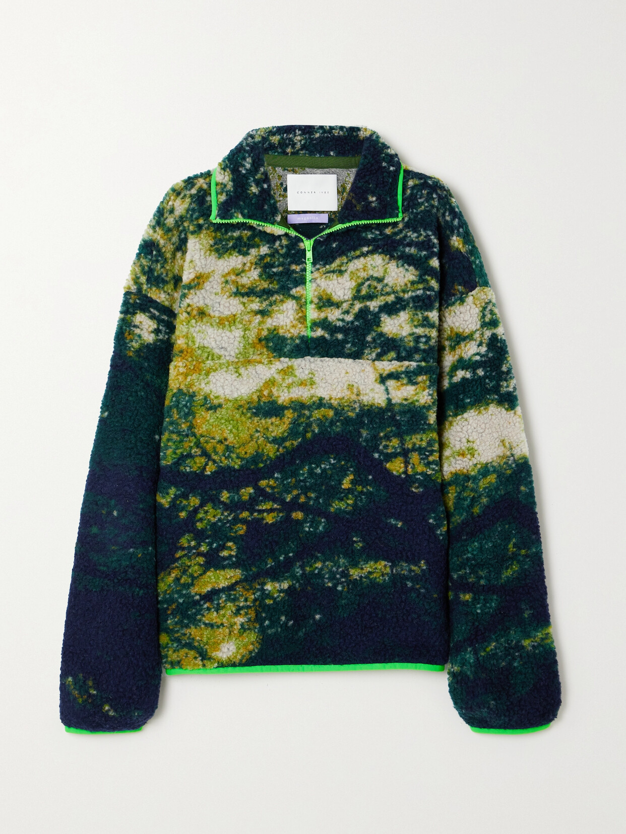 Shop Conner Ives Printed Fleece Half-zip Sweater In Green