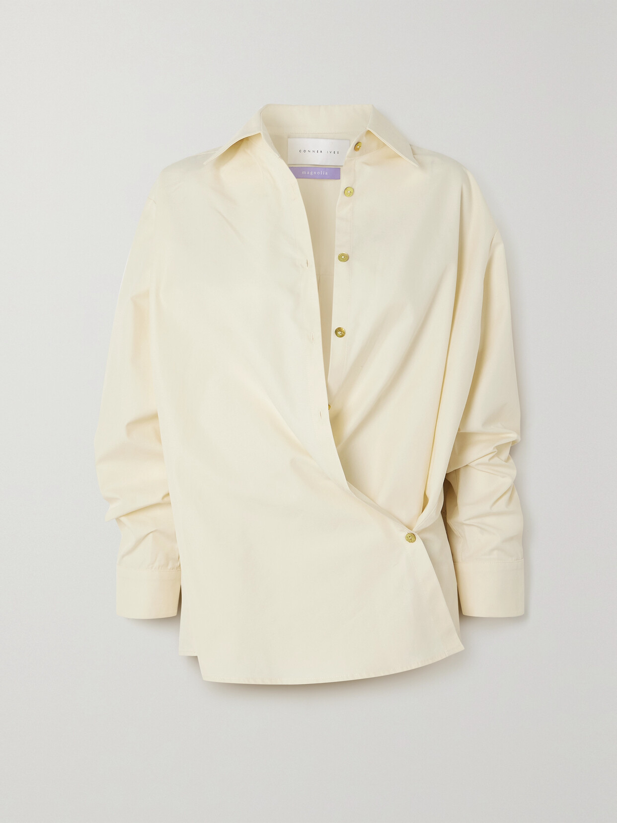 Conner Ives Wrap-effect Cotton Anf Lyocell-blend Poplin Shirt In Off-white