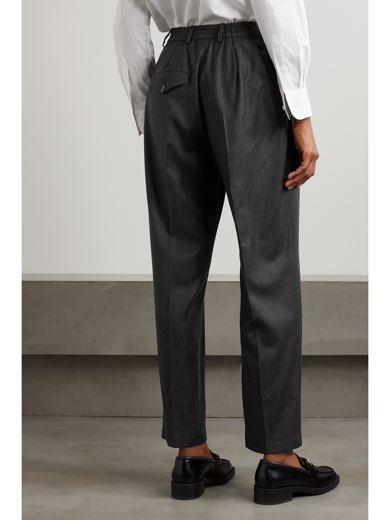 Shop Purdey Cropped Pleated Cotton-flannel Tapered Pants In Gray