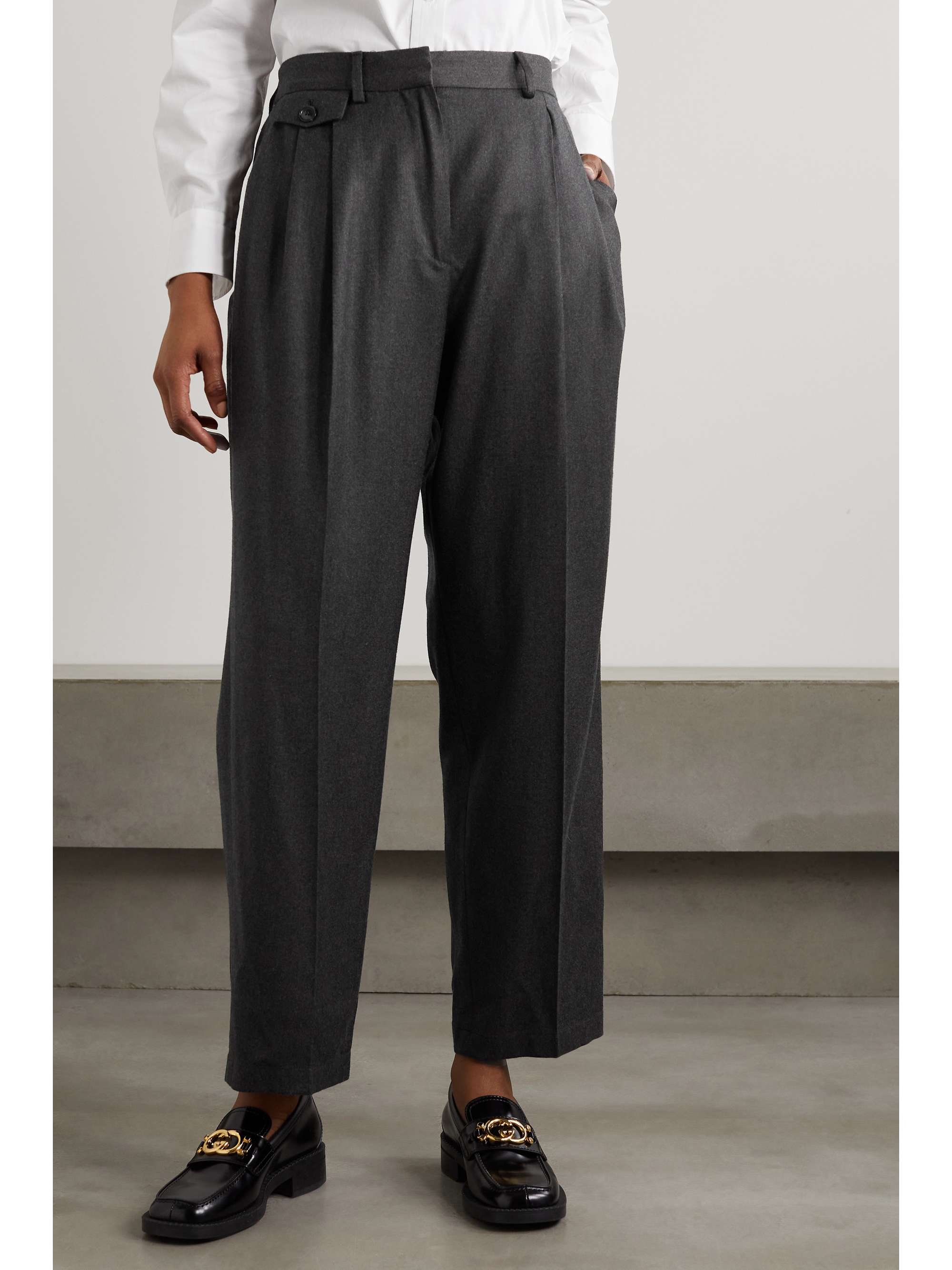 PURDEY Cropped pleated cotton-flannel tapered pants