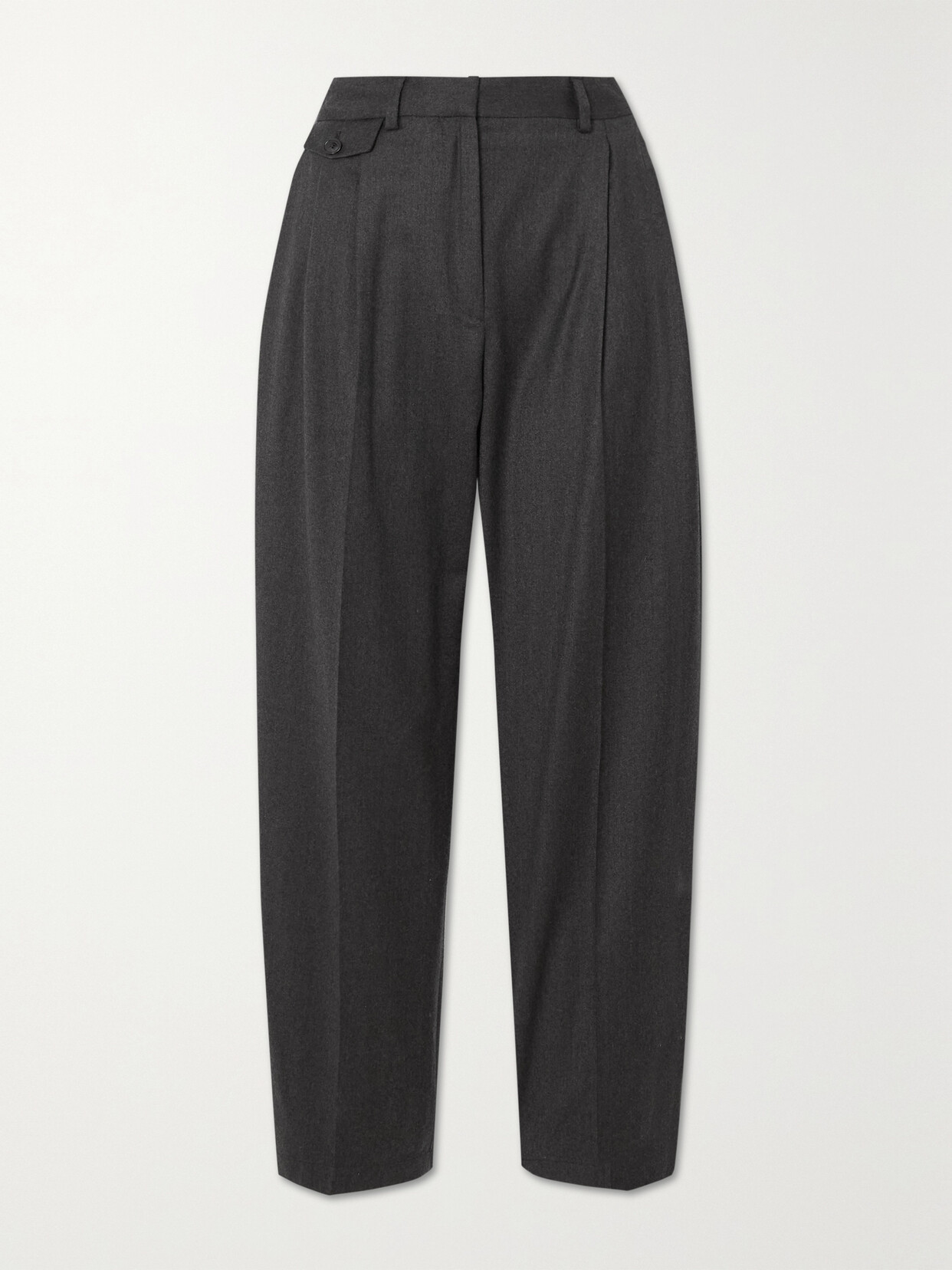 Purdey - Cropped Pleated Cotton-flannel Tapered Pants - Gray