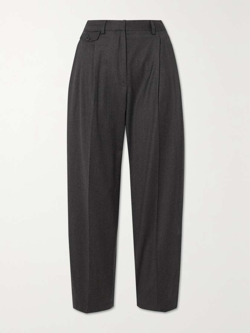 Purdey Cropped Pleated Cotton-flannel Tapered Pants