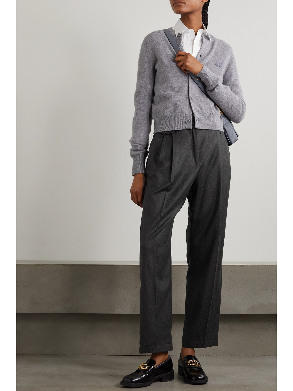 Shop Purdey Cropped Pleated Cotton-flannel Tapered Pants In Gray