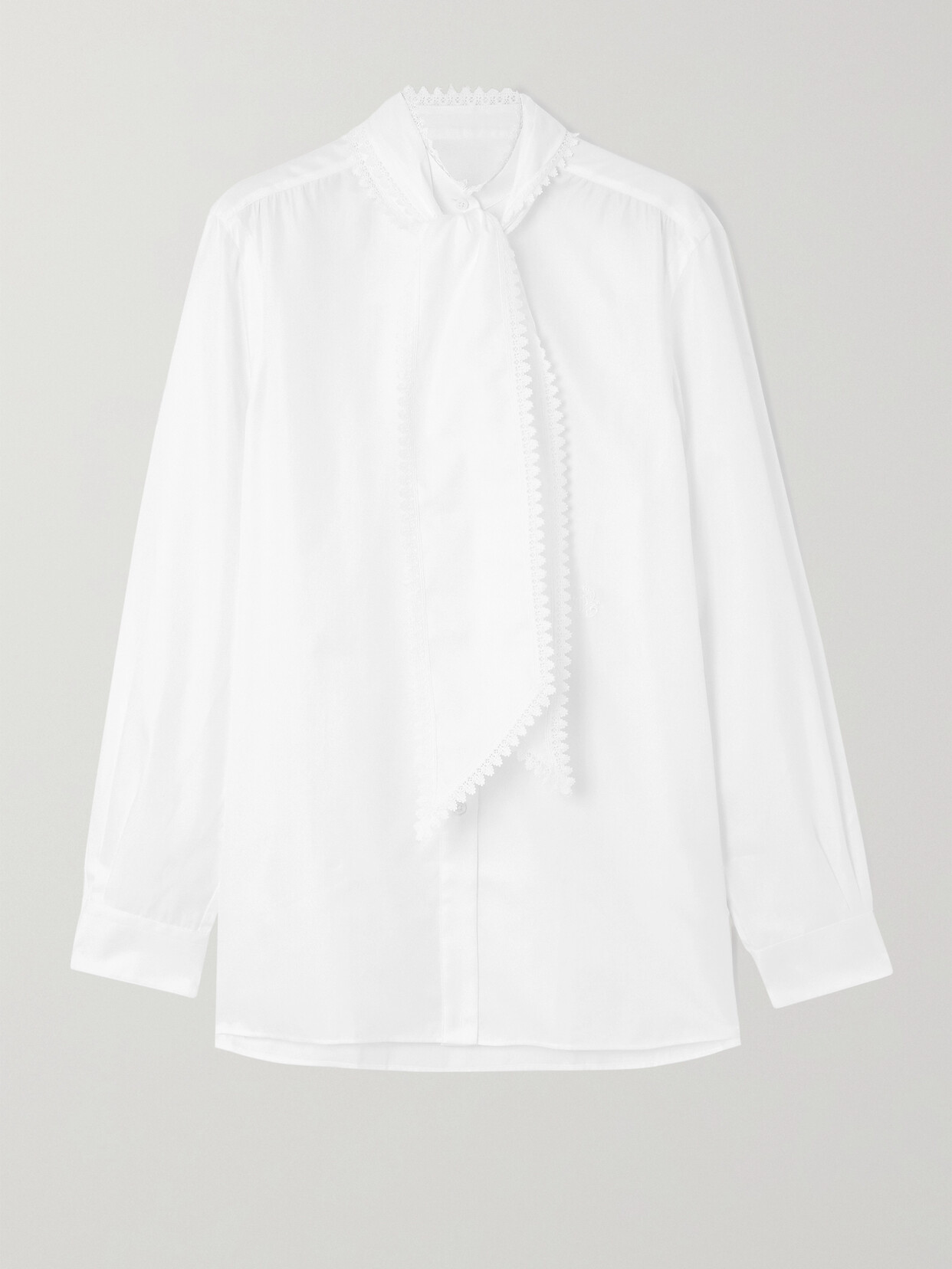 Purdey Tie-detailed Lace-trimmed Cotton-poplin Shirt In Ivory