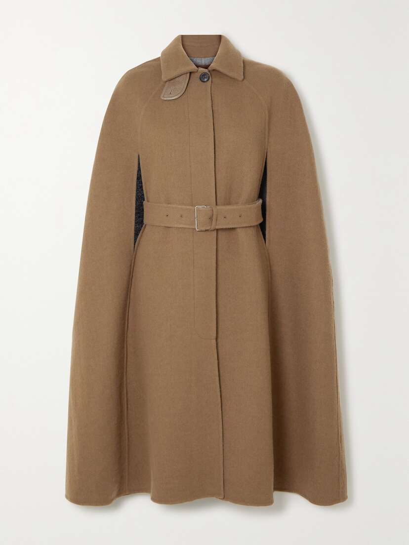 Purdey Belted Leather-trimmed Wool And Cashmere-blend Cape And Scarf