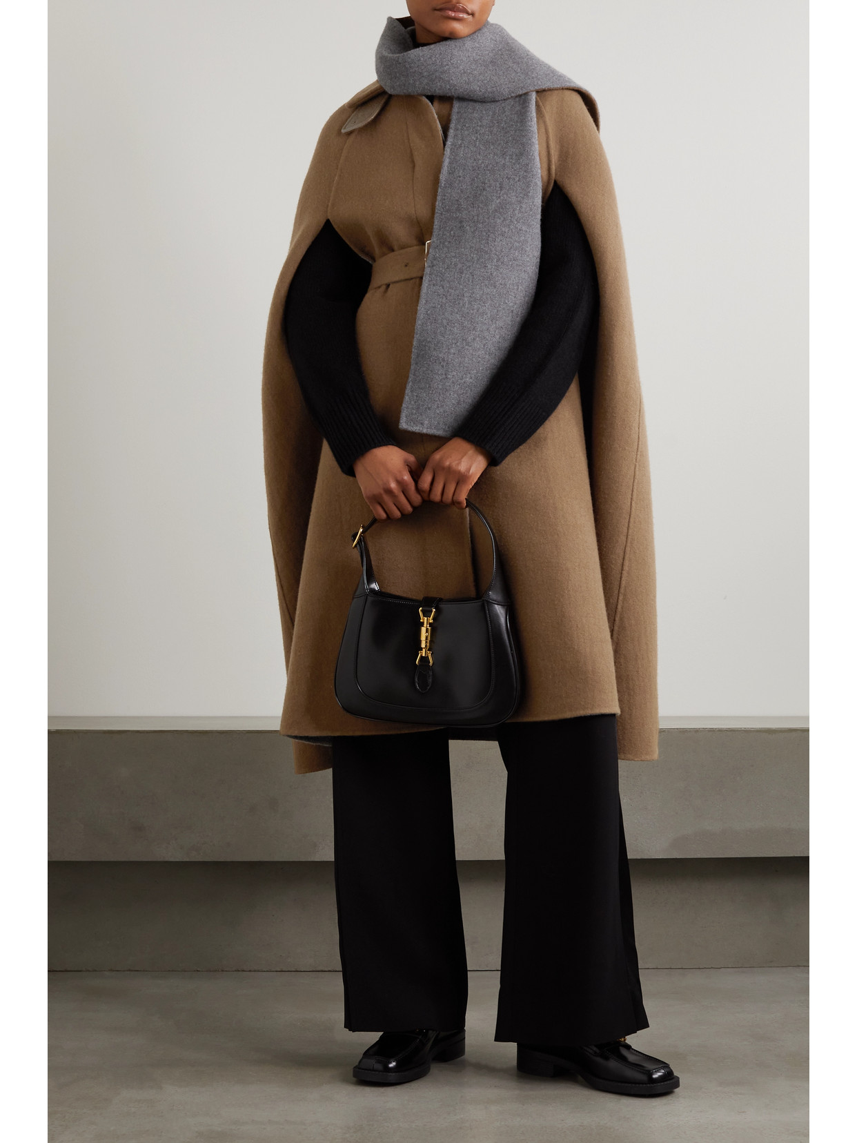 Shop Purdey Belted Leather-trimmed Wool And Cashmere-blend Cape And Scarf In Brown