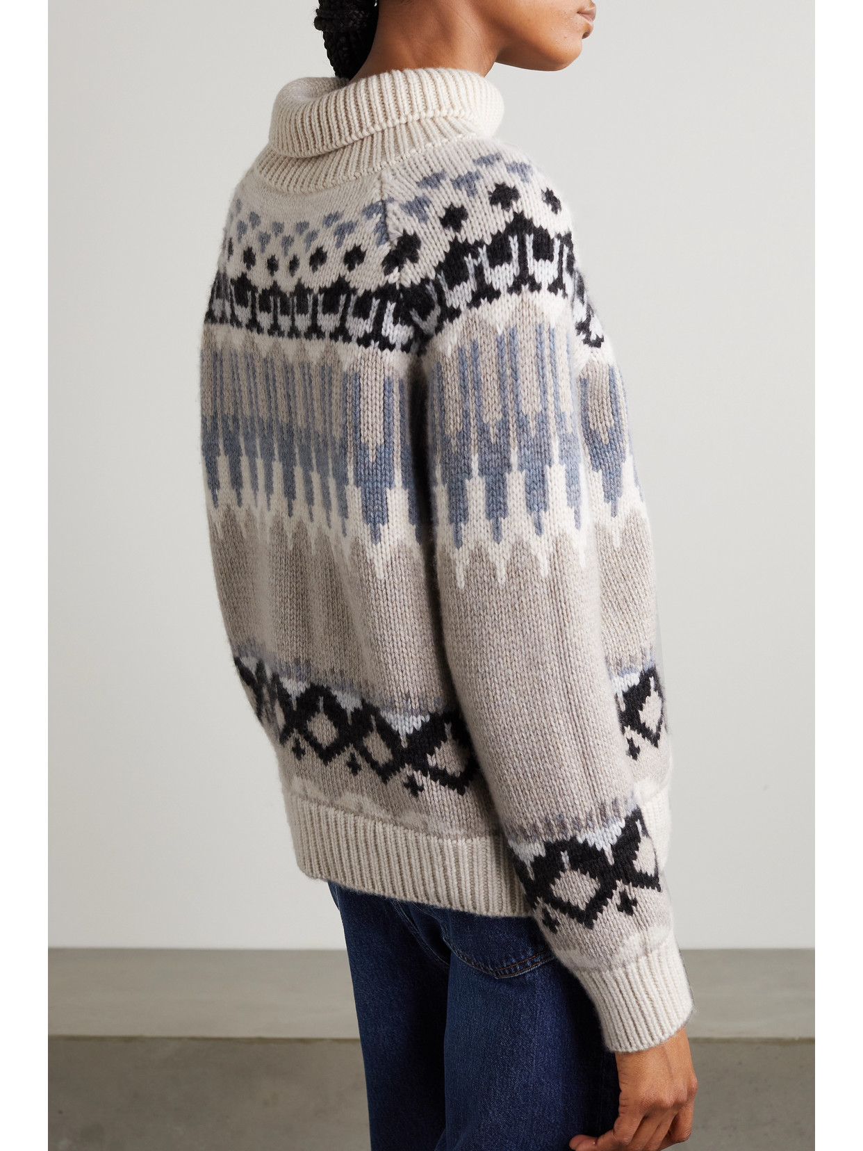 Shop Purdey Fair Isle Ribbed Cashmere Turtleneck Sweater In Multi