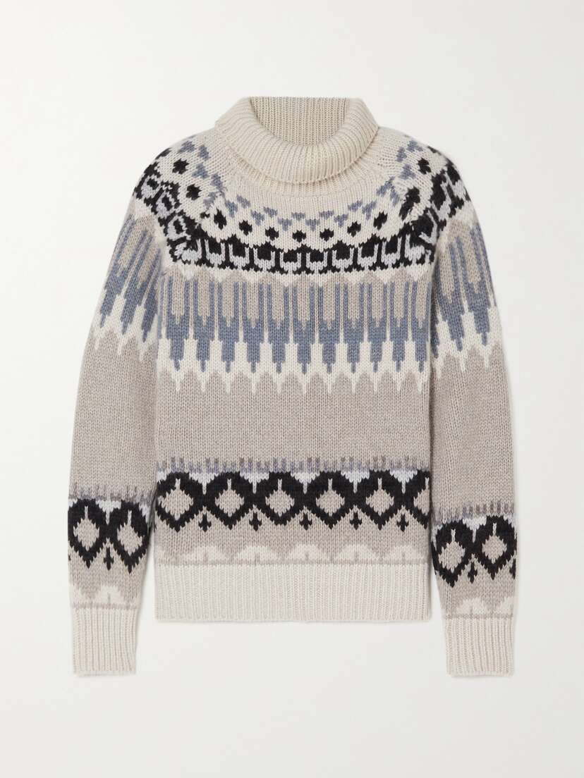 Purdey Fair Isle Ribbed Cashmere Turtleneck Sweater
