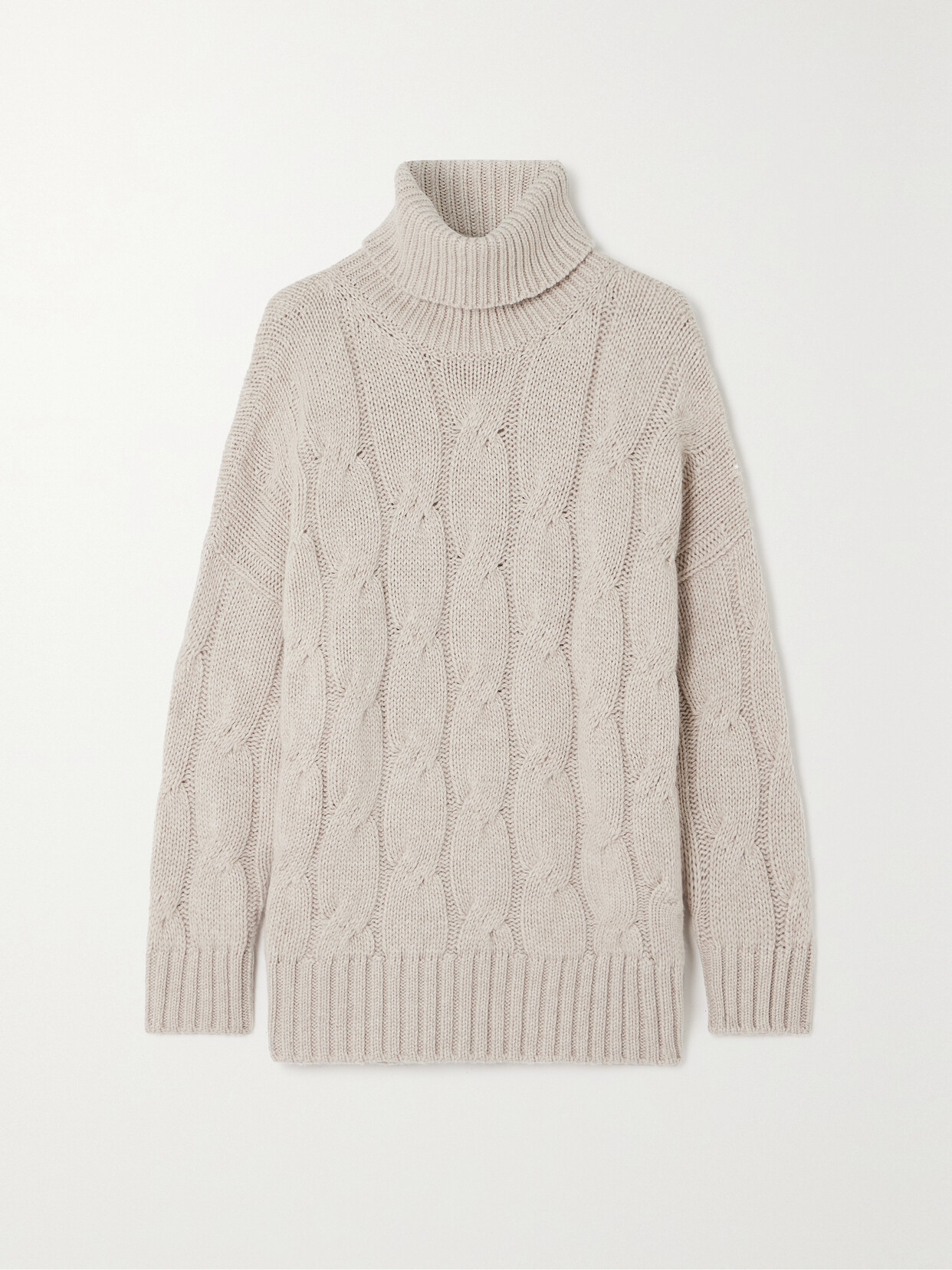 Purdey Oversized Cable-knit Cashmere Turtleneck Sweater In Neutrals