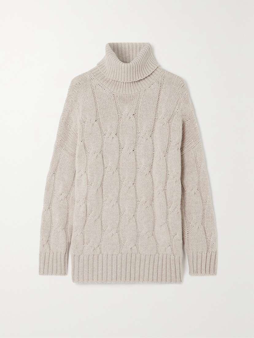 Purdey Oversized Cable-knit Cashmere Turtleneck Sweater