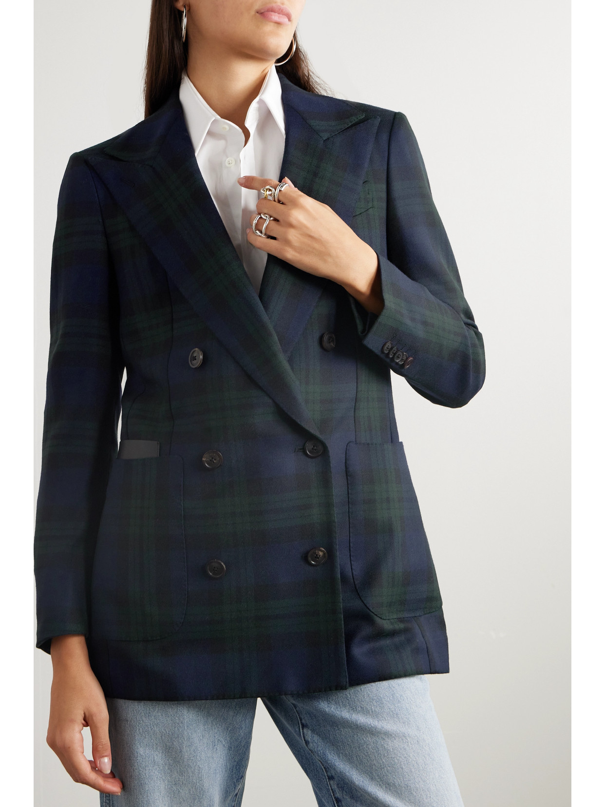 Purdey Double-breasted Checked Wool Blazer In Green
