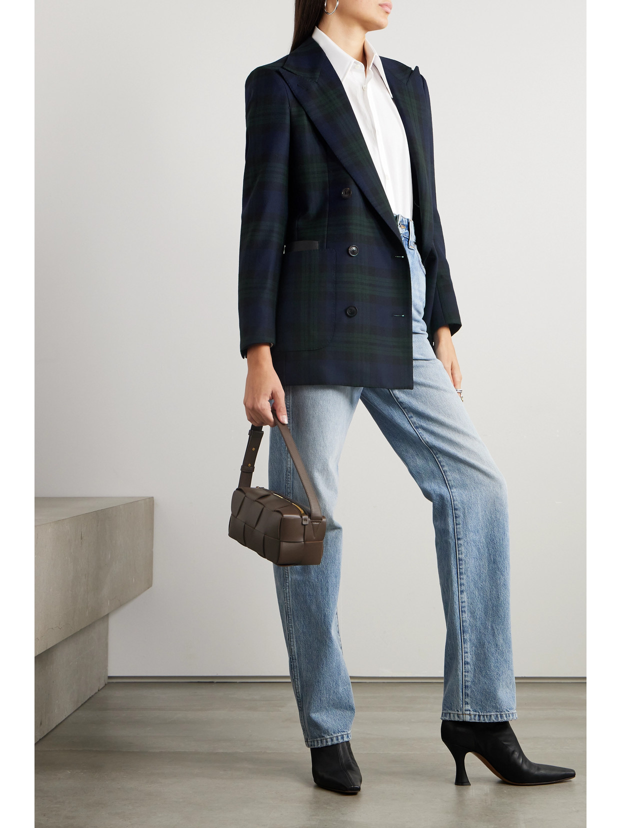 Purdey Double-breasted Checked Wool Blazer In Green