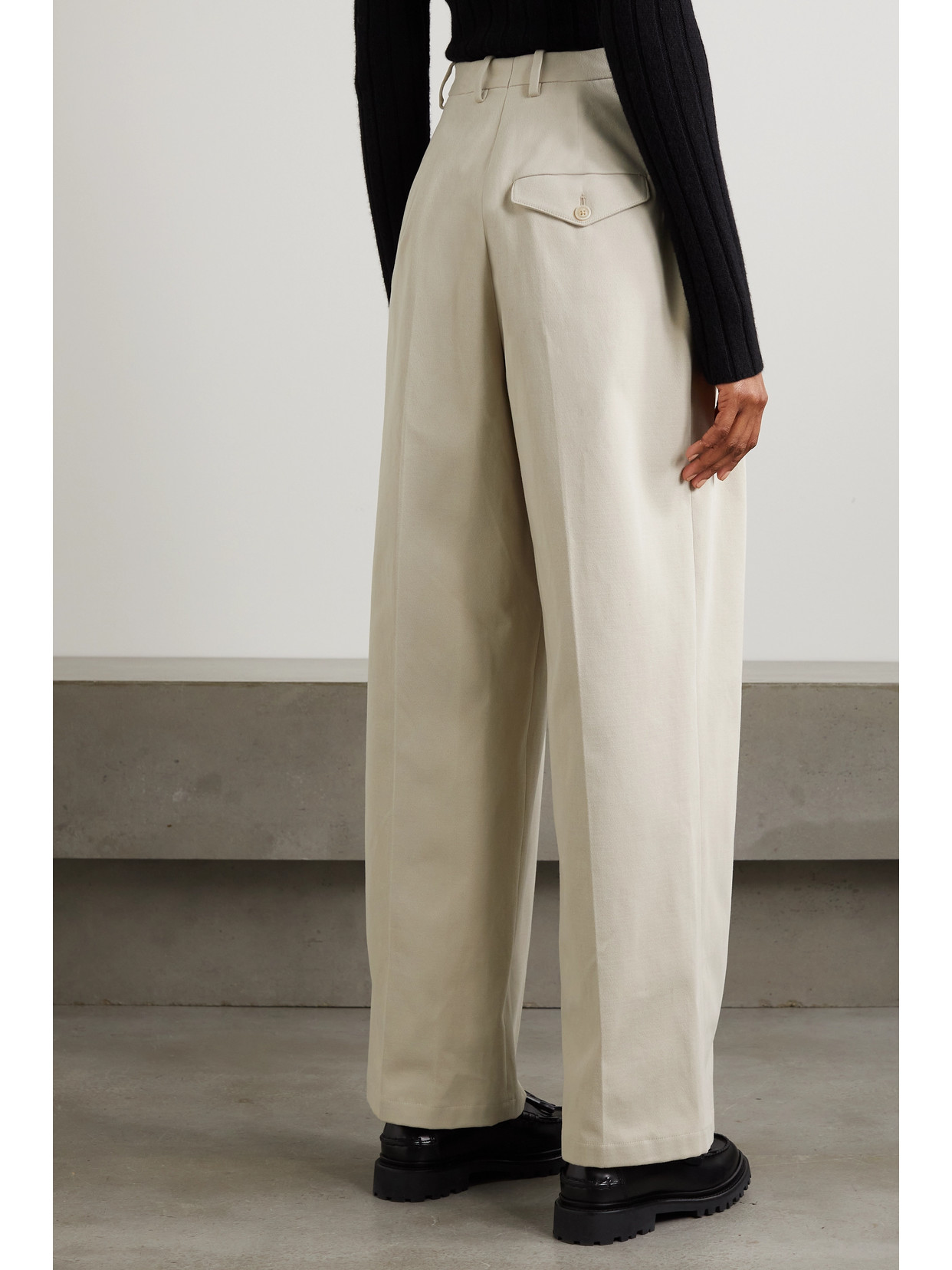 Shop Purdey Pleated Cotton-twill Wide-leg Pants In Gray