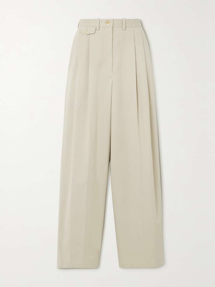 Purdey Pleated Cotton-twill Wide-leg Pants