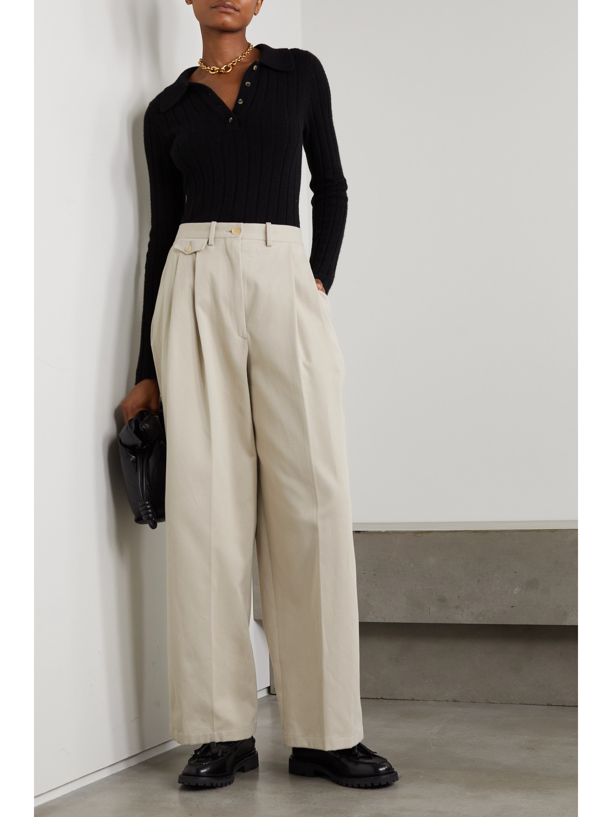 Shop Purdey Pleated Cotton-twill Wide-leg Pants In Gray