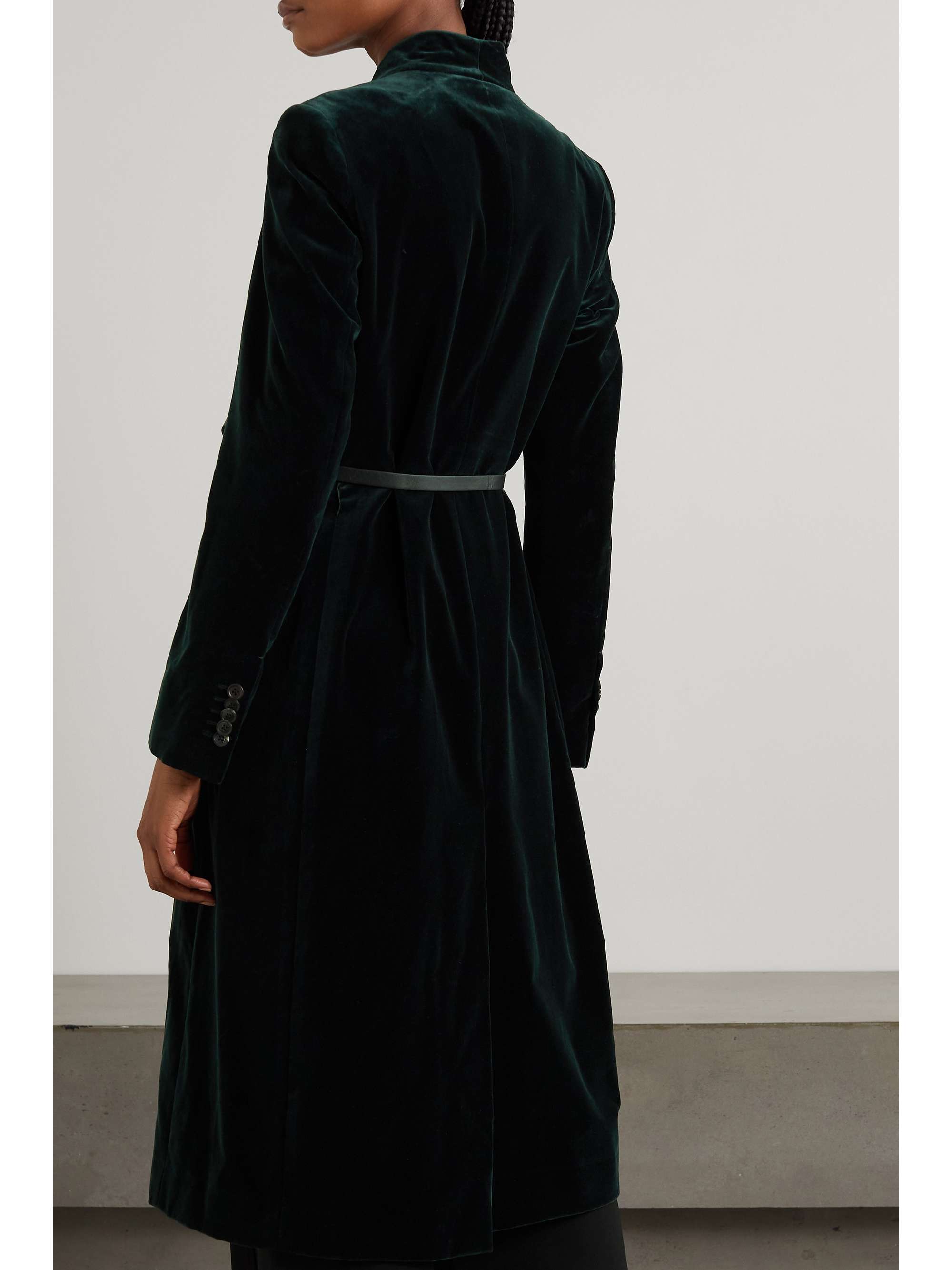 PURDEY Estate leather-trimmed belted cotton-velvet coat