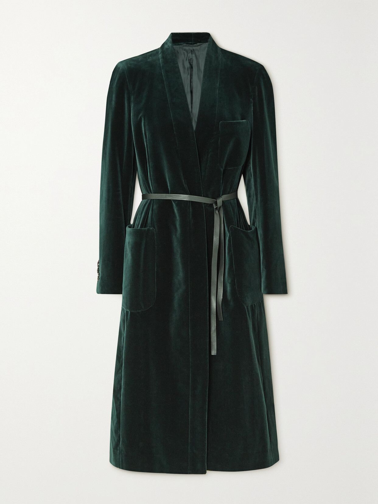 Purdey Estate Leather-trimmed Belted Cotton-velvet Coat In Green