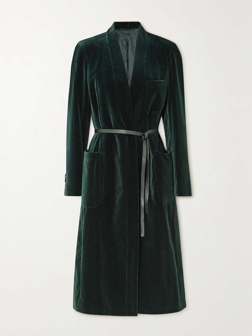 Purdey Estate Leather-trimmed Belted Cotton-velvet Coat