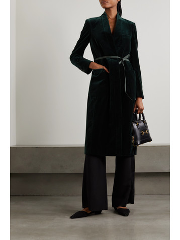 Purdey Estate leather-trimmed belted cotton-velvet coat