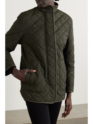 Purdey Estate leather-trimmed quilted padded shell and wool jacket
