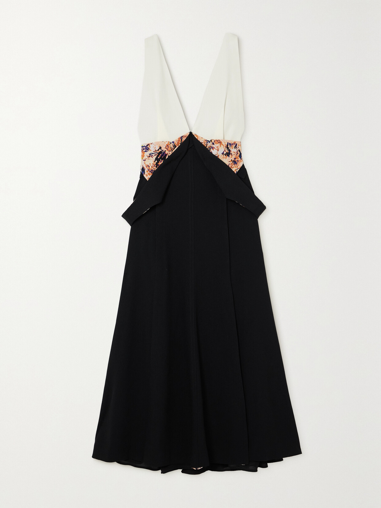 Proenza Schouler Convertible Paneled Printed Crepe Midi Dress - Black