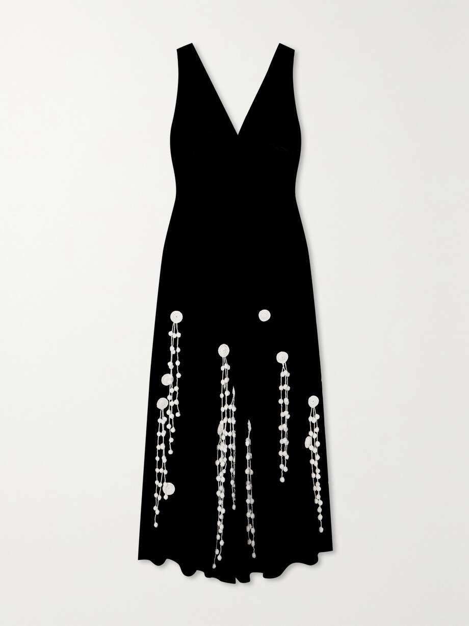 net-a-porter.com | Appliquéd poplin-trimmed velvet maxi dress