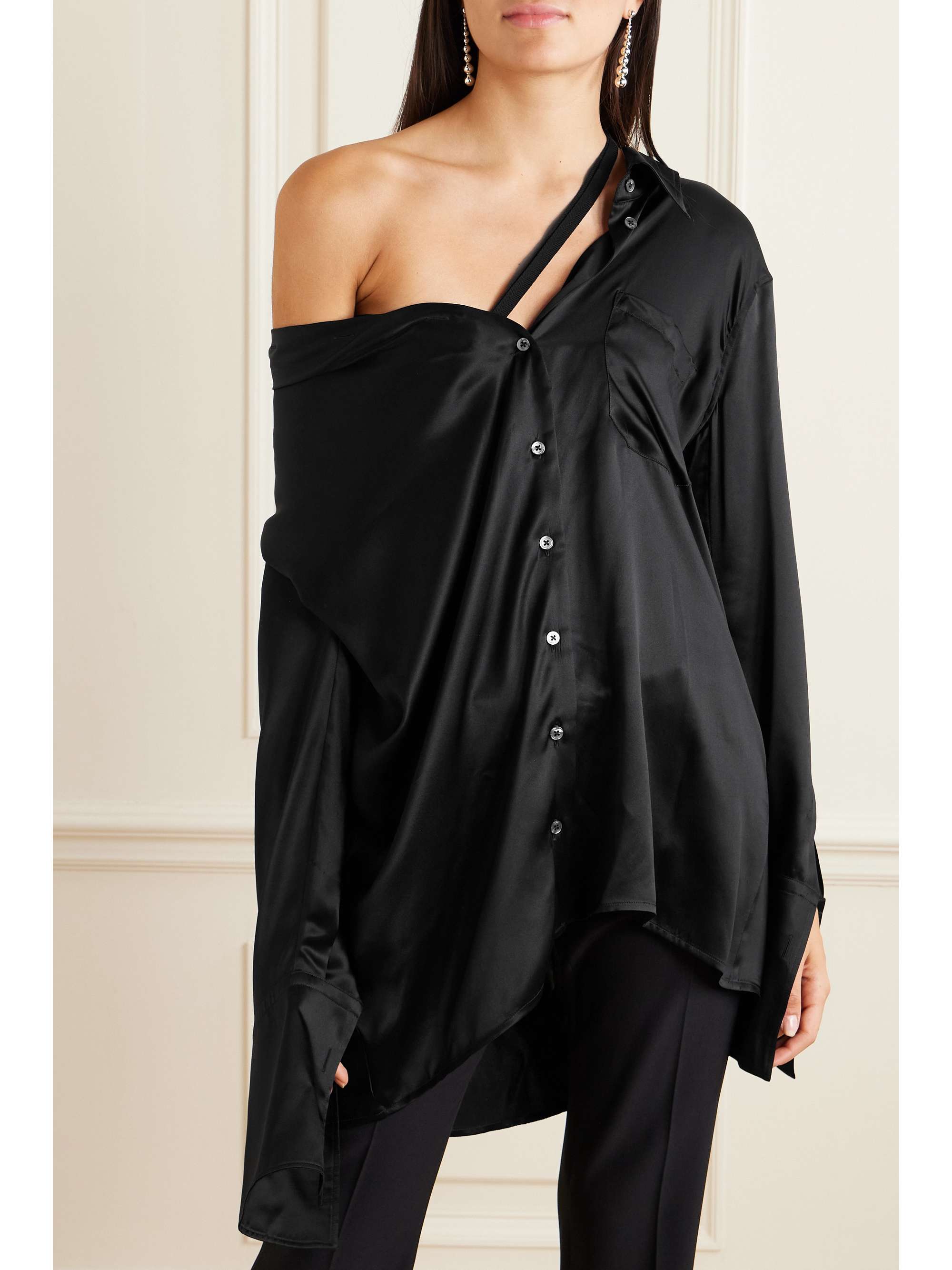 ANN DEMEULEMEESTER Jotie asymmetric silk-satin shirt | NET-A-PORTER