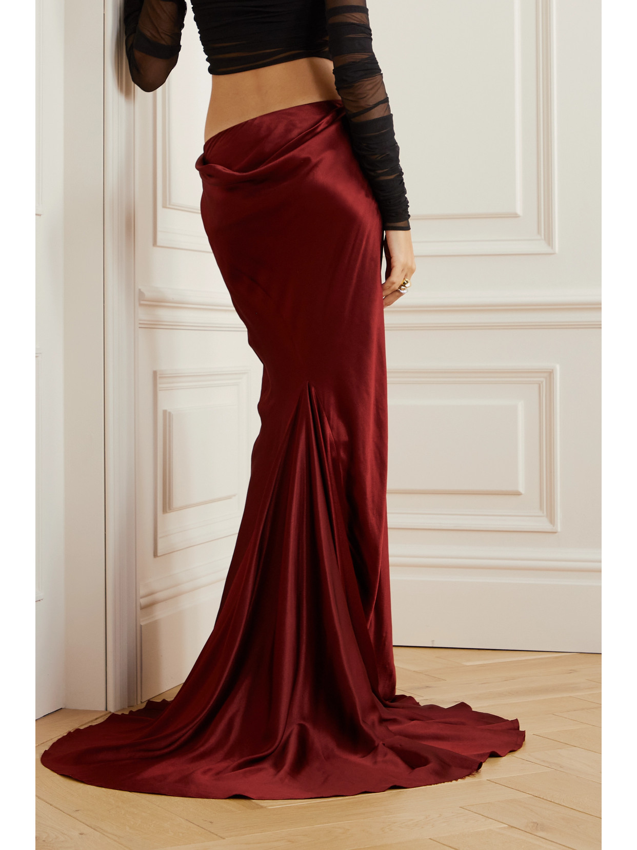 Shop Ann Demeulemeester Madeleen Satin Maxi Skirt In Red