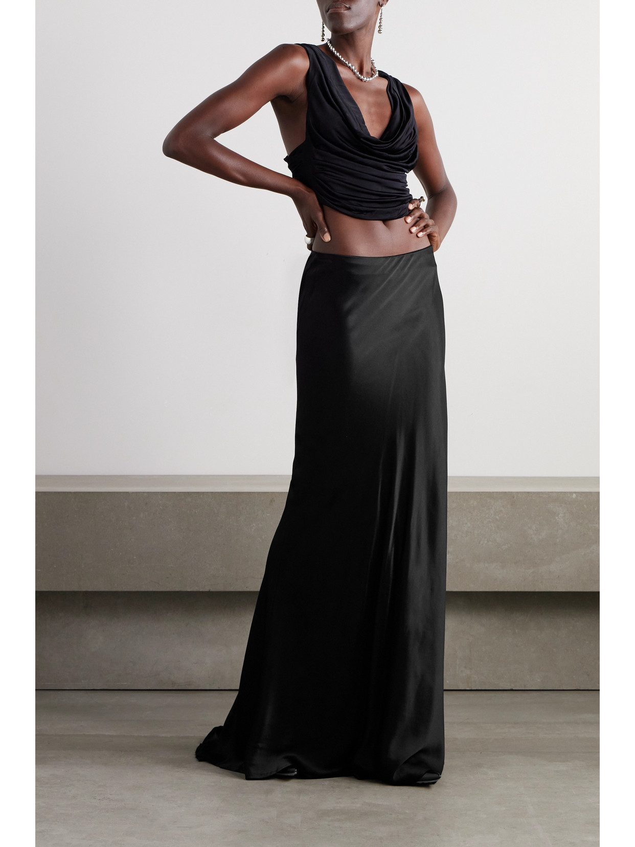 Shop Ann Demeulemeester Madeleen Satin Maxi Skirt In Black