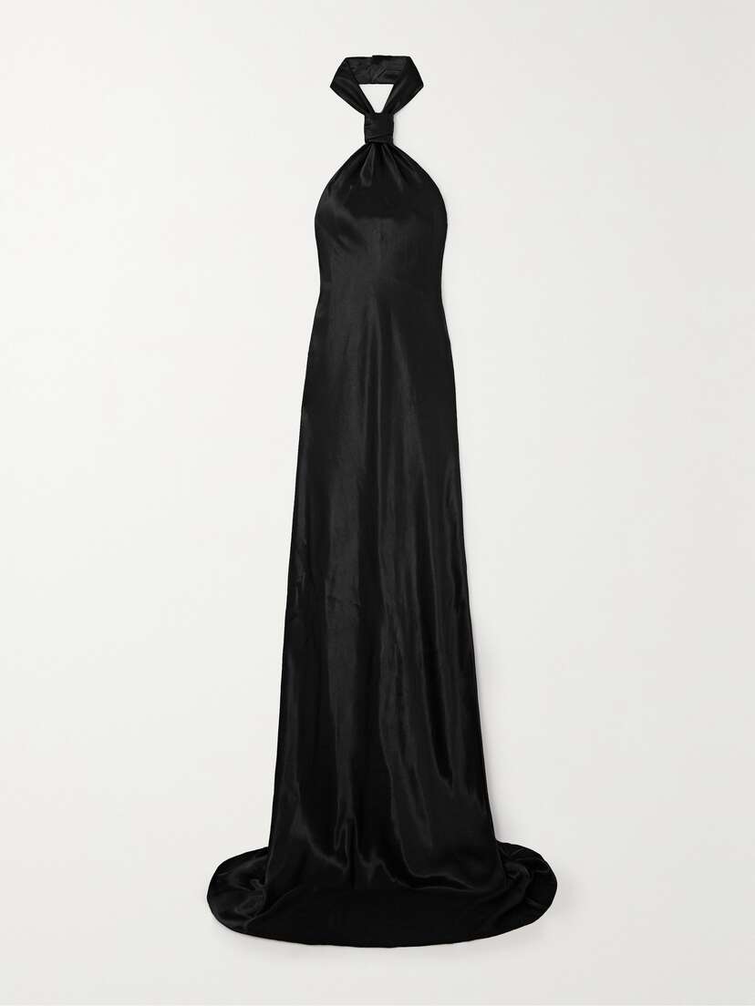 Ann Demeulemeester Ingeborg Backless Draped Satin Halterneck Gown