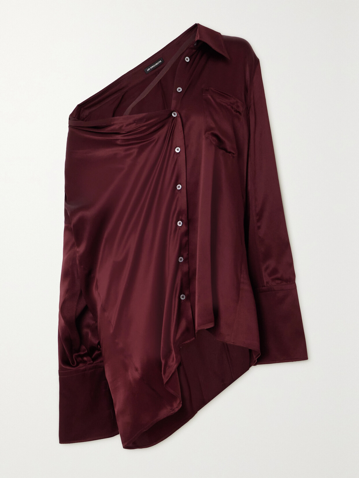 Ann Demeulemeester Jotie Asymmetric Silk-satin Shirt In Burgundy