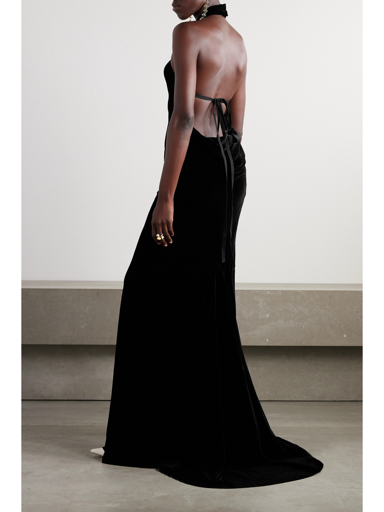 Shop Ann Demeulemeester Ingeborg Open-back Velvet Halterneck Gown In Black