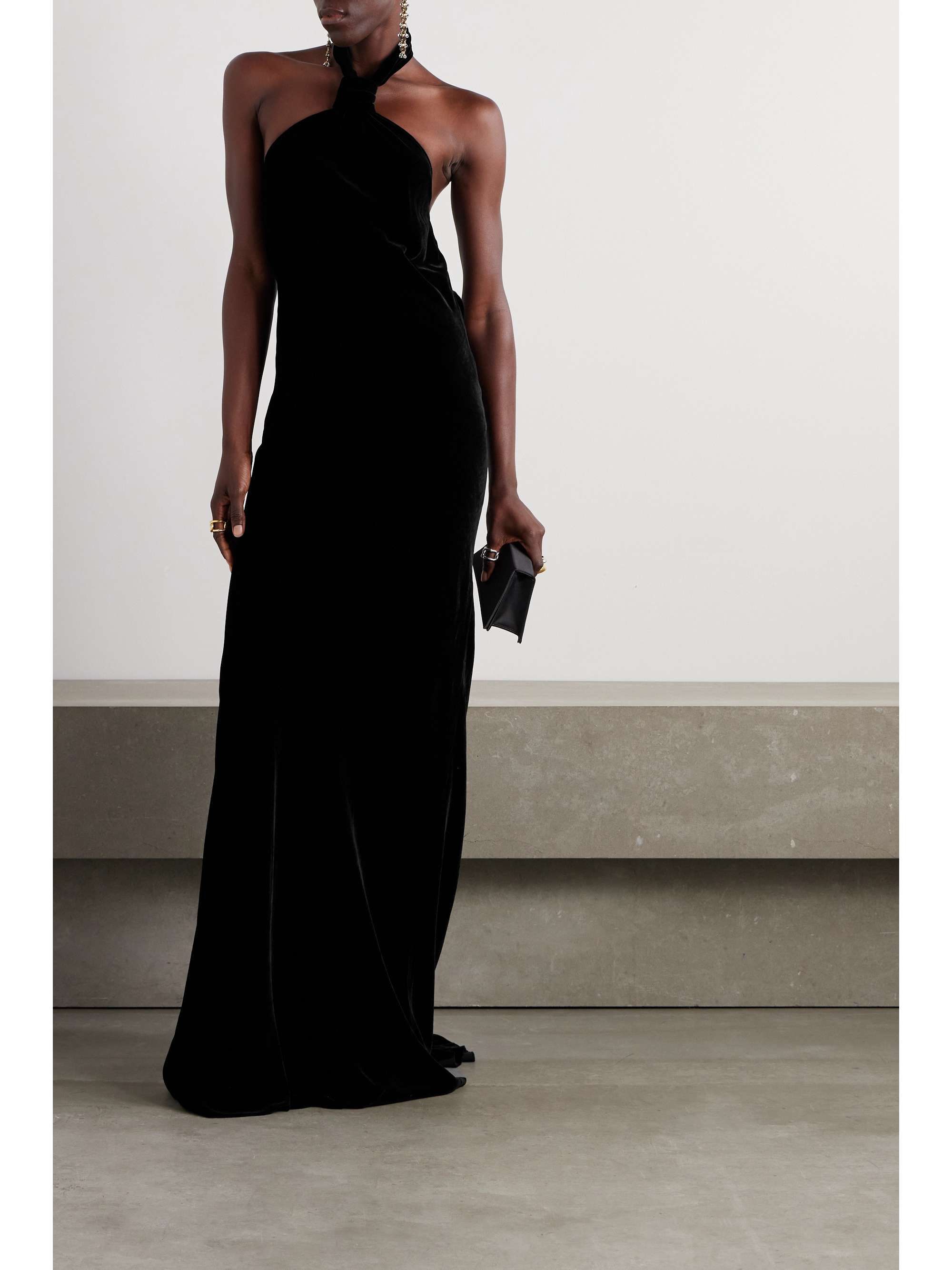 Angelene velvet halter online gown