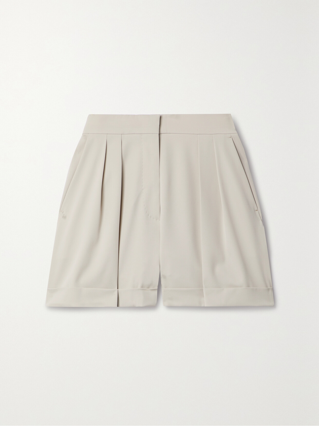 Shop Max Mara Bormida Pleated Stretch-wool Gabardine Shorts In Neutrals