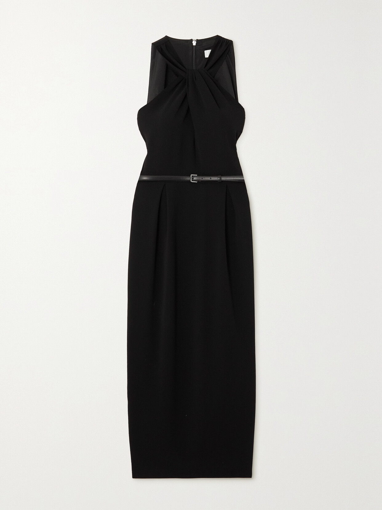 Shop Max Mara Luna Belted Crepe Halterneck Midi Dress In Black