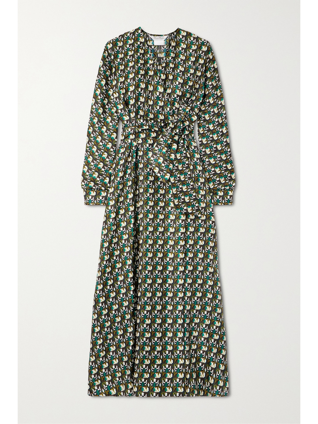 Max Mara - Corone Belted Printed Silk-twill Midi Wrap Dress - Black