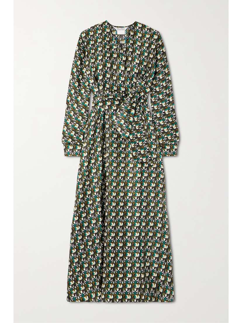Max Mara Corone Belted Printed Silk-twill Midi Wrap Dress - UK 18