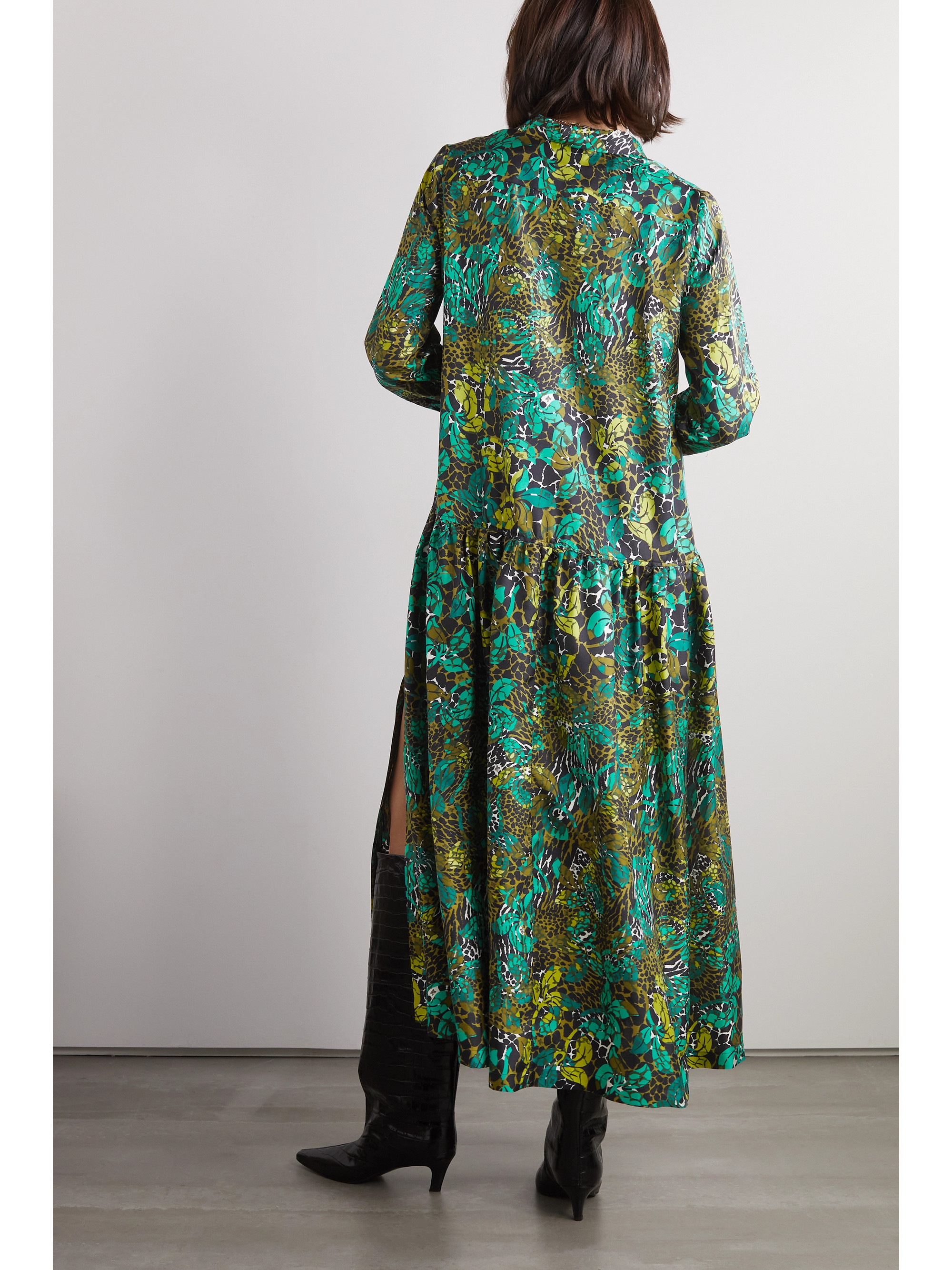 Max Mara Calate tie-neck printed silk-twill midi dress thumbnail