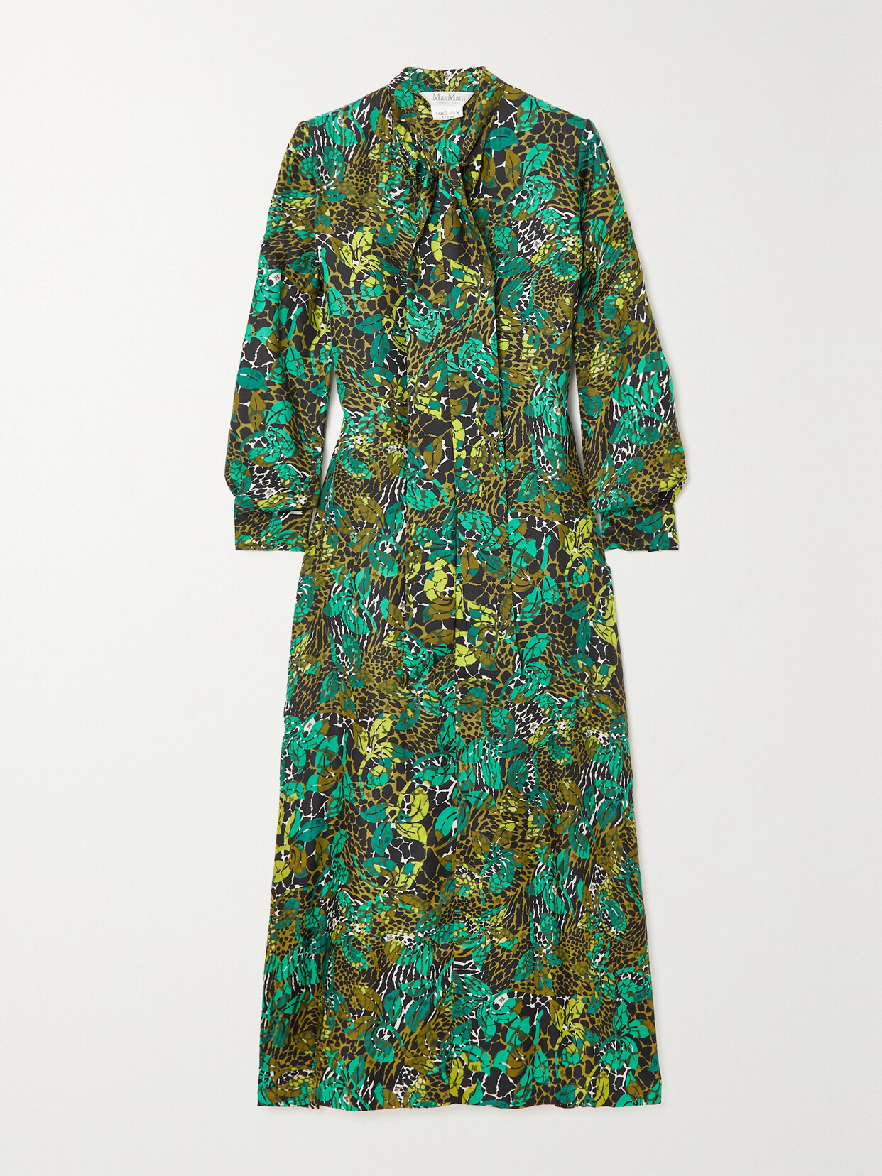 Max Mara - Calate Tie-neck Printed Silk-twill Midi Dress - Green