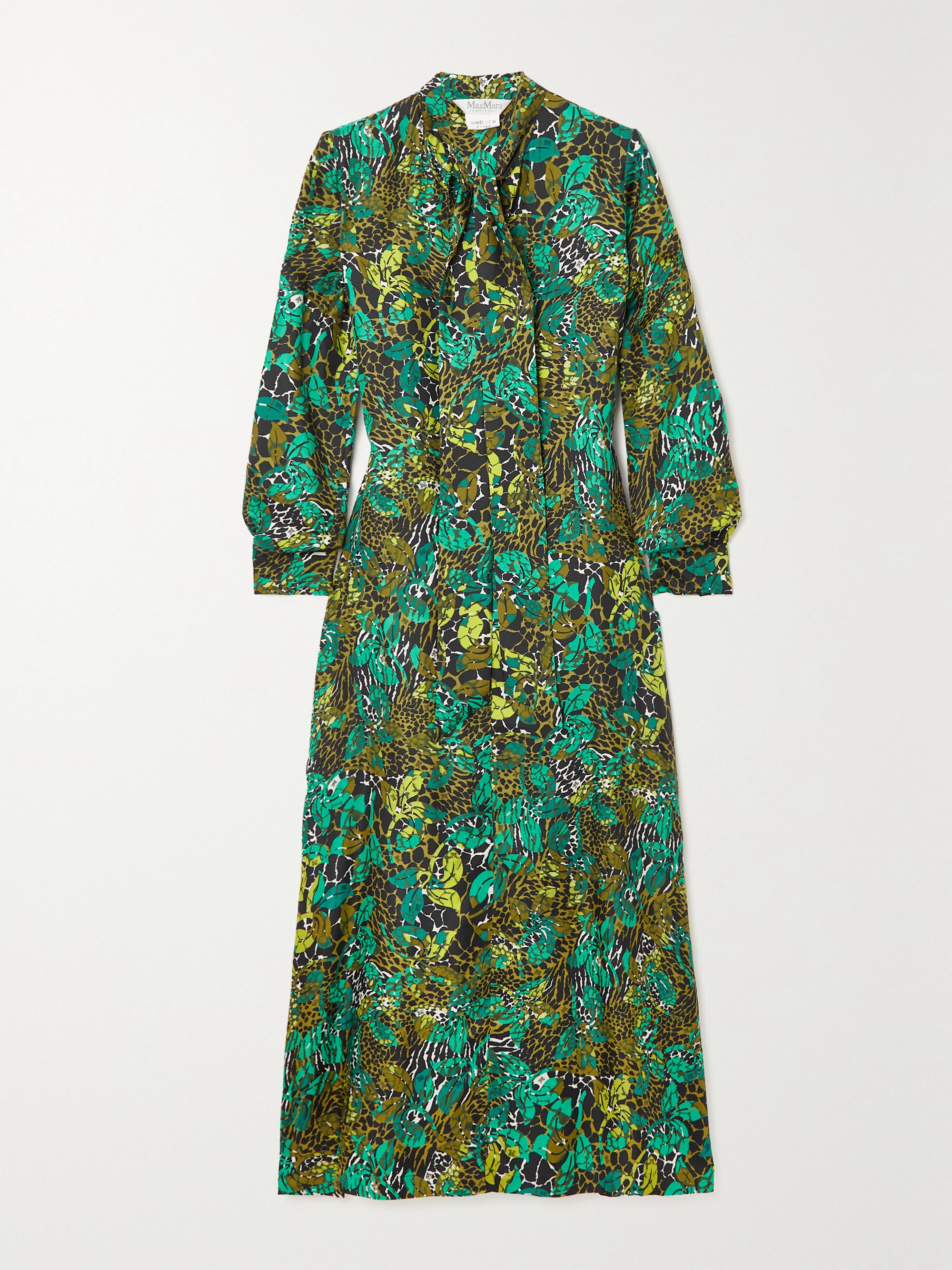 Max Mara Calate tie-neck printed silk-twill midi dress thumbnail