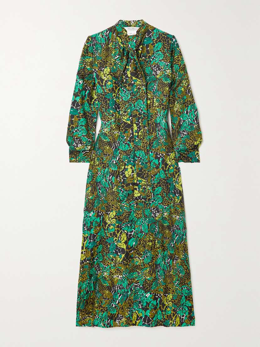 Max Mara Calate Tie-neck Printed Silk-twill Midi Dress