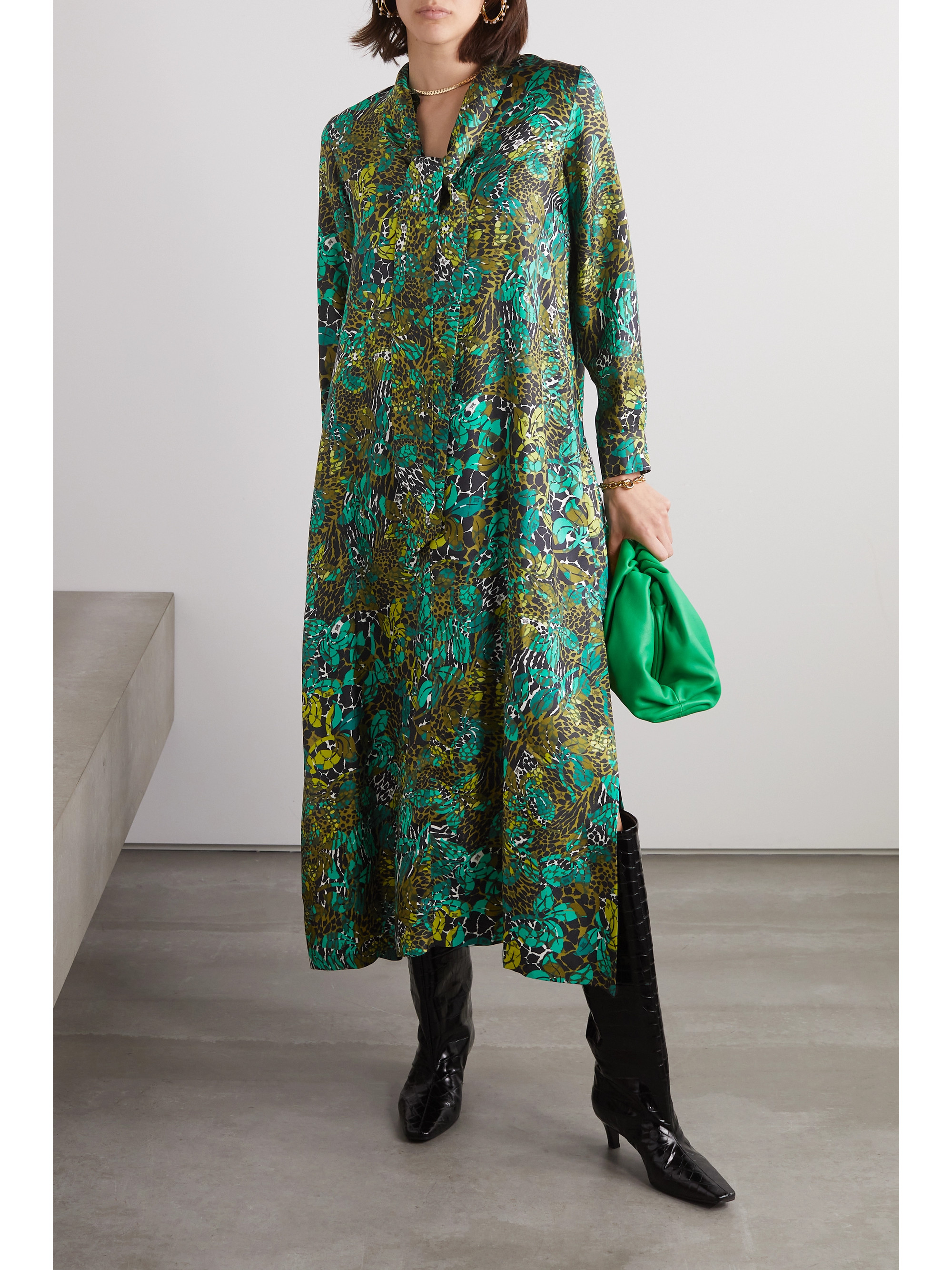 Max Mara Calate tie-neck printed silk-twill midi dress