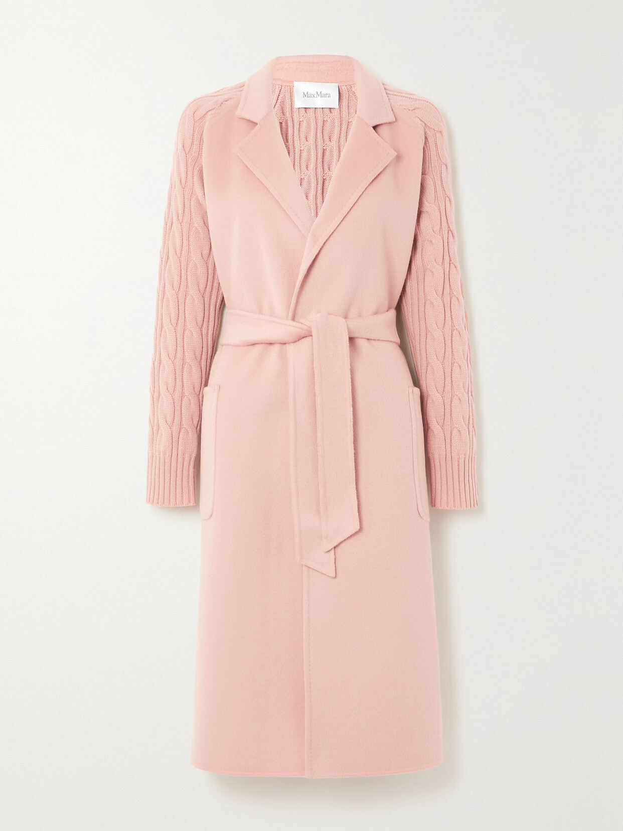 Max Mara - Leisure Belted Cable-knit Wool And Cashmere-blend Cardigan - Pink