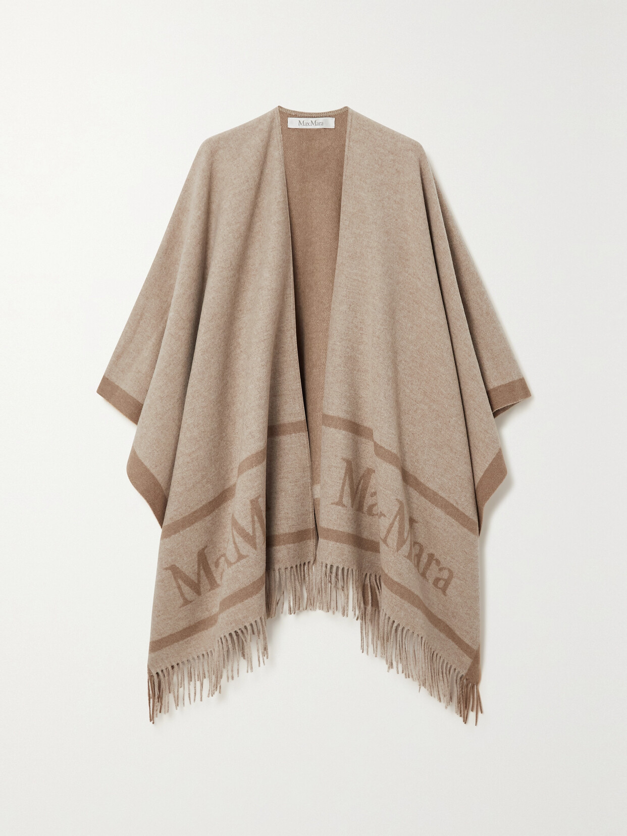 Max Mara Hilde Fringed Wool-jacquard Cape In Sand