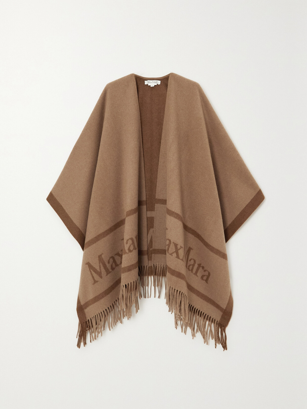 Shop Max Mara Hilde Fringed Wool-jacquard Cape In Brown