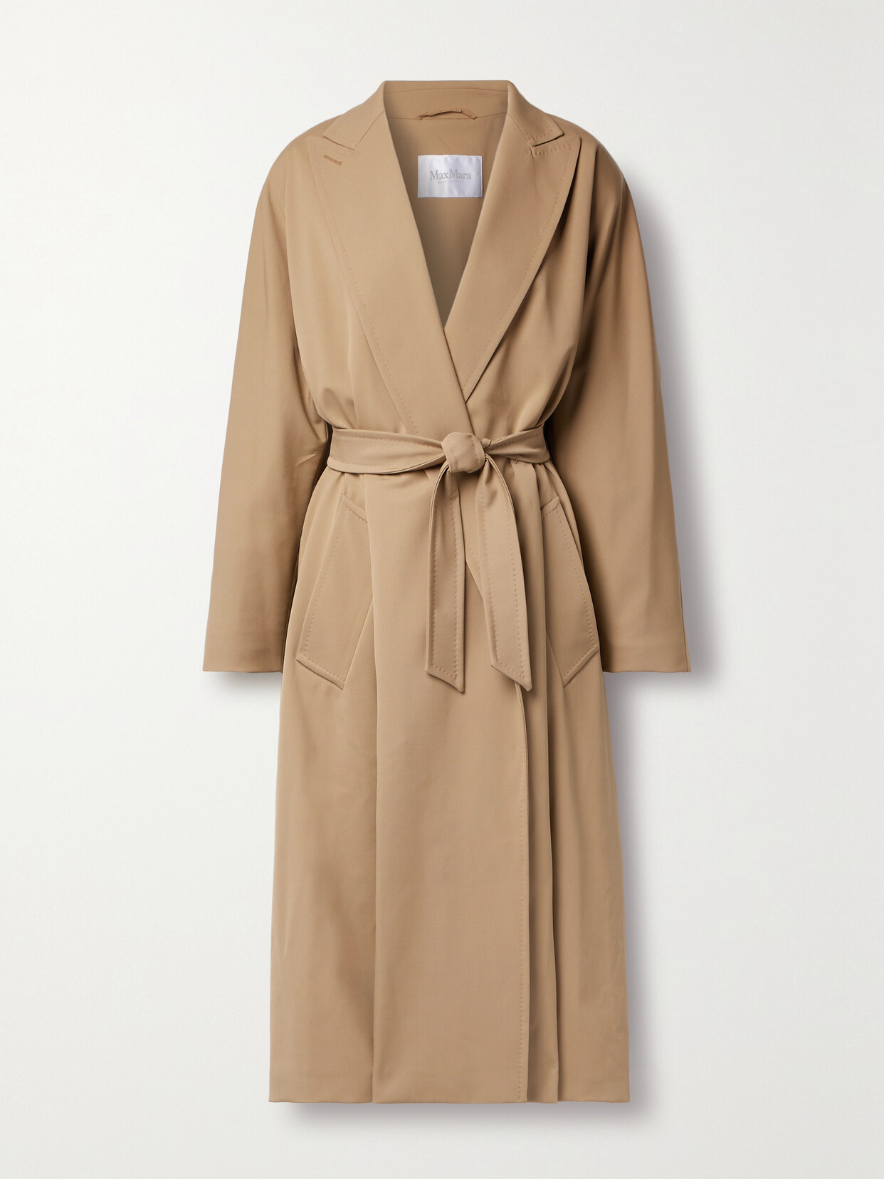 Max Mara Ottico Belted Wool-blend Gabardine Trench Coat In Brown